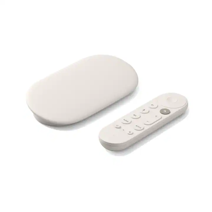 Porcelain Google TV Streamer with its remote